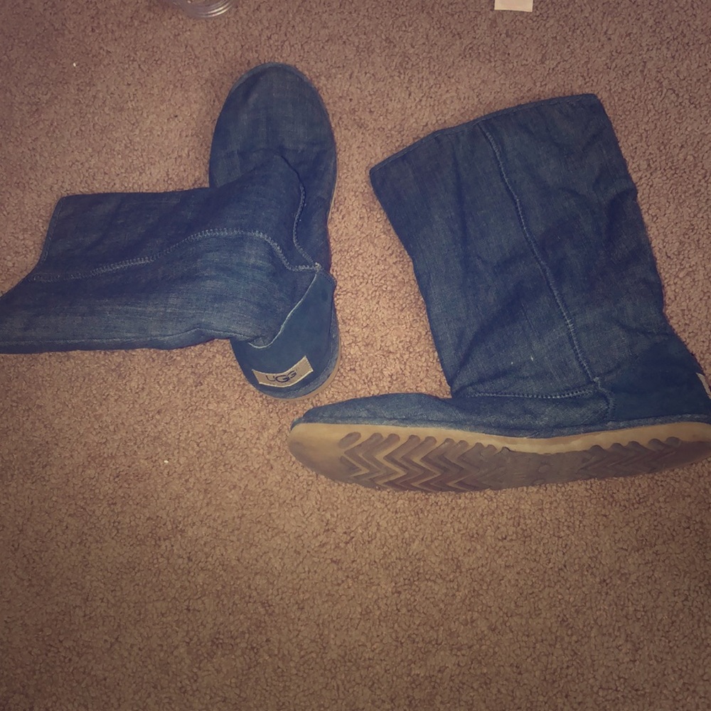 Denim ugg boots worn